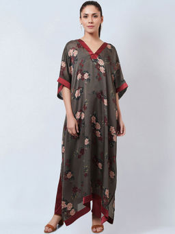 First Resort by Ramola Bachchan - Green Floral Kaftan (Set of 2)