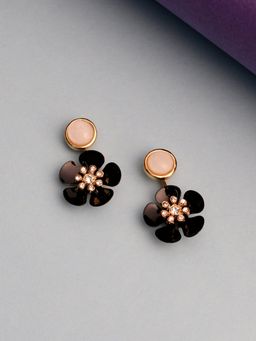 Lilly & Sparkle - Black Pink Gold-Plated Floral Drop Earrings
