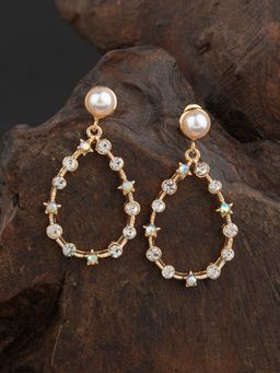 E2O - Gold Plated Pearl Crafted Contemporary Drop Earring