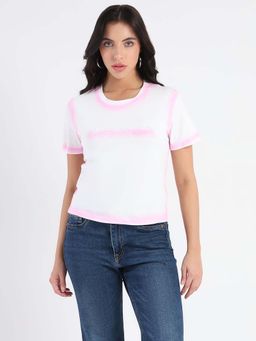 Madame - White Spray Painted Embellished Cotton T-shirt