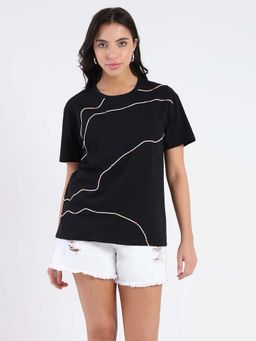 Madame - Black Embroidered Cotton T-shirt