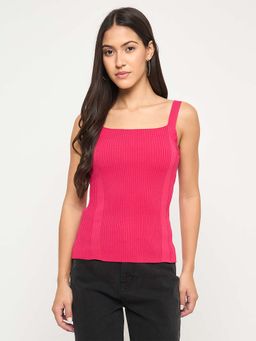 Madame - Pink Ribbed Sleeveless Knitted Top
