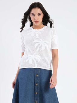 Madame - White Semi Sheer Knit Top