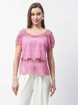 Madame - Pink Crochet Cotton Floral Lace Top