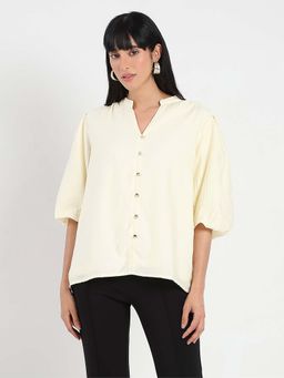 Madame - Cream Textured Rayon Blend Top