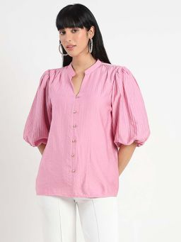 Madame - Pink Textured Rayon Blend Top