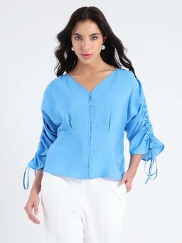 Madame - Powder Blue Solid Nylon Blend Top