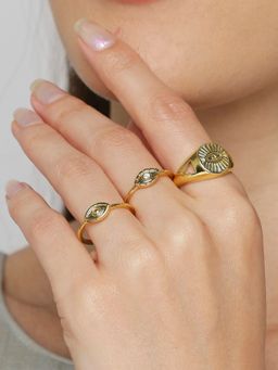 OOMPH - Jewellery Combo of 3 Gold Tone Evil Eye GoodLuck Rings (Pack of 3)