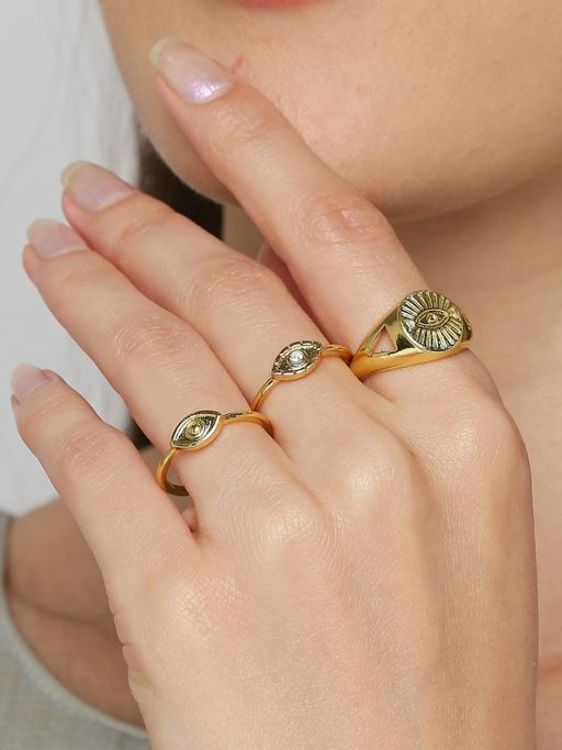 OOMPH Jewellery Combo of 3 Gold Tone Evil Eye GoodLuck Rings (Pack of 3)