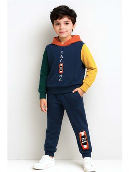 Bubble Berry - Navy Blue Colorblock Oversized Hoodie with Joggers