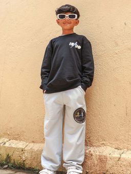 Napchief - Black Printed Relaxed Sweatshirt with Joggers