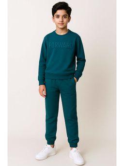 Bubble Berry - Teal Solid Oversized Sweatshirt with Joggers