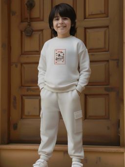 Napchief - Cream Printed Relaxed Sweatshirt with Joggers