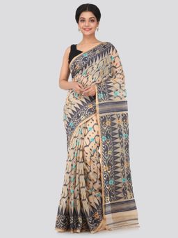 PinkLoom - Women's Soft Cotton Jamdani Saree Without Blouse Piece,Beige