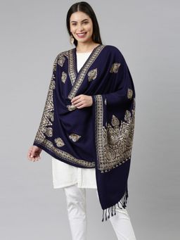 Pashmoda - Women Blue Aari Embroidered Shawl