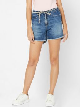 Spykar - Women Blue Cotton Regular Fit Shorts