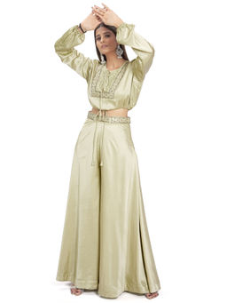 Vana Ethnics - Green Palazzo with Top and Belt (Set of 2)