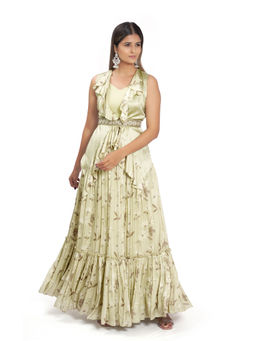 Vana Ethnics - Elegant Green Lehenga with Bustier and Jacket and Belt (Set of 4)