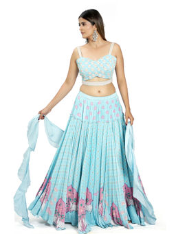 Vana Ethnics - Blue Kamal Talai Lehenga with Blouse and Dupatta and Belt (Set of 4)