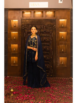 Vana Ethnics - Blue Sharara with Kurta and Dupatta (Set of 3)