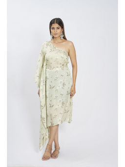 Vana Ethnics - Pastel Green One Shoulder Dress with Belt (Set of 2)