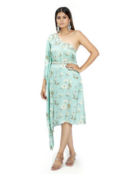 Vana Ethnics - Pastel Blue One Shoulder Dress with Belt (Set of 2)