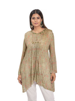 Vana Ethnics - Olive Printed Hand Embroidered Tunic