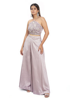 Vana Ethnics - Purple Palazzo and Embroidered Bustier and Belt (Set of 3)