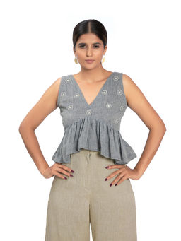 Vana Ethnics - Sustainable Blue Ruffle Cotton Top