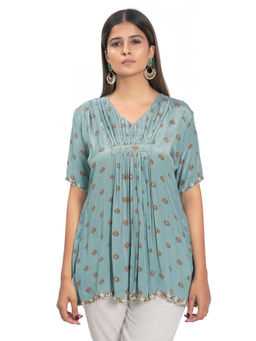 Vana Ethnics - Blue Printed Hand Embroidered Tunic