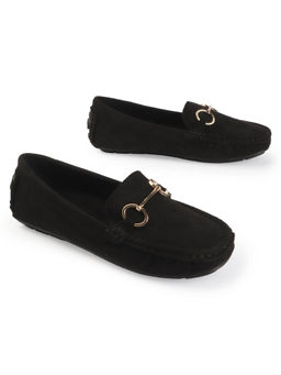D'Shoe Lounge - Black Gold Bit Detail Suede Loafers