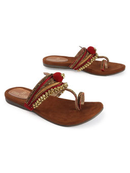 D'Shoe Lounge - Red Ghungroo Detail Ethnic Flats