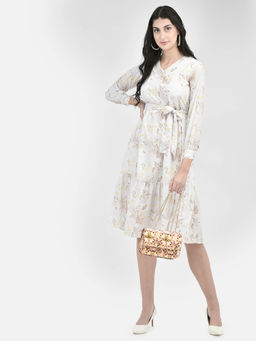 CRIMSOUNE CLUB - Women Off White Printed Knee Length Dress