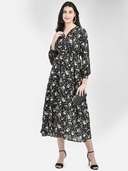CRIMSOUNE CLUB - Women Black Floral Midi Dress