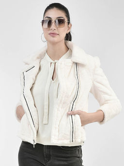 CRIMSOUNE CLUB - Women White Crop Length Fur Jacket