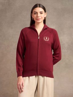 U.S. POLO ASSN. - Crest Logo Full Zipper Red Sweater