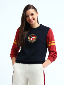 U.S. POLO ASSN. - Colourblocked Regular Fit Navy Blue Sweater