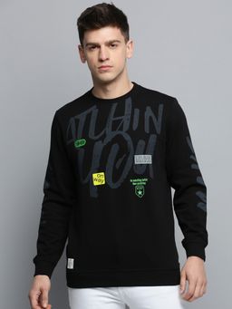 SHOWOFFFF - Mens Round Neck Printed Black Pullover Sweatshirt