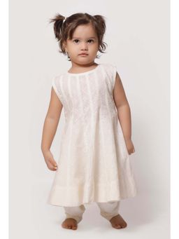 Tjori - Girls Off White Embroidered Anarkali with Churidar (Set of 2)