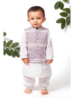 Tjori - Boys Multi-Color Printed Kurta with Pyjama and Nehru Jacket (Set of 3)