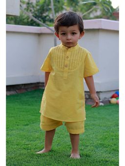 Tjori - Boys Yellow Solid Co-Ord (Set of 2)
