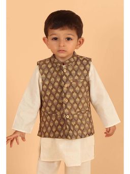 Tjori - Boys Khaki Printed Nehru Jacket