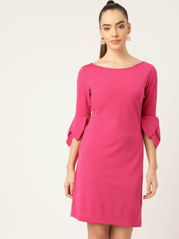 Dodo & Moa - Pink Self Design Crepe Sheath Dress
