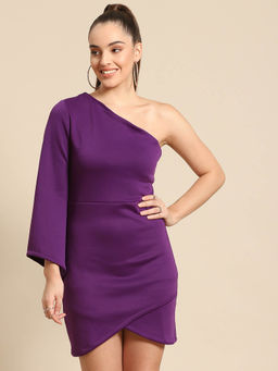 Dodo & Moa - Purple One Shoulder Scuba Tulip Hem Sheath Dress