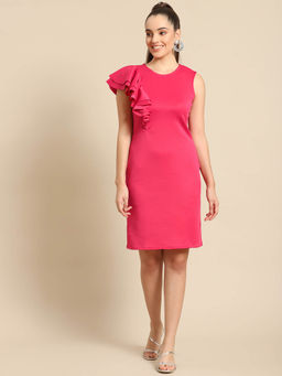 Dodo & Moa - Fuchsia Solid Scuba Sheath Dress