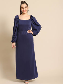 Dodo & Moa - Navy Blue Maxi Dress With Puff Sleeves