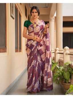 Mayurie - Oni Chanderi Batik Print Saree with Unstitched Blouse, Maroon