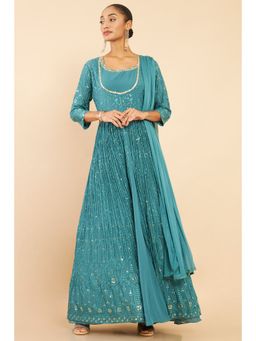 Soch - Women Green Georgette Embellished/sequined Suit Set