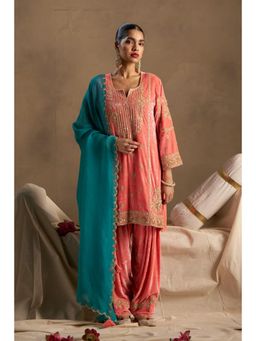 Doree By Rinkie - Women Velvet Peach Embellished Kurta with Salwar and Dupatta