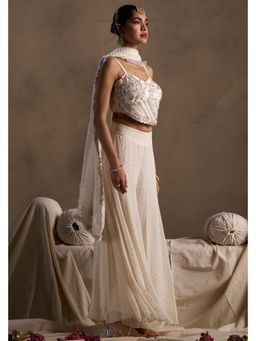 Doree By Rinkie - Women Polyester Ivory Embellished Corset with Sharara and Dupatta